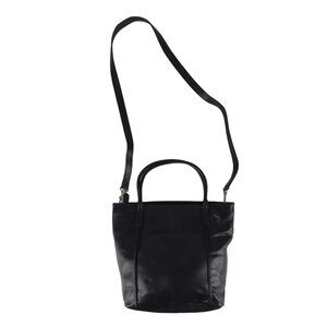 Bechamel Womens‎ Black Leather Double Handles Detachable Strap Pockets Tote Bag